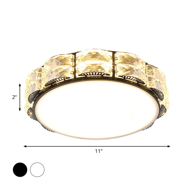 Led Crystal Ceiling Lamp: Simple Scalloped Design Integrated Flush Light Fixture (Black/White)