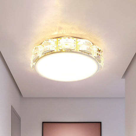 Led Crystal Ceiling Lamp: Simple Scalloped Design Integrated Flush Light Fixture (Black/White) White
