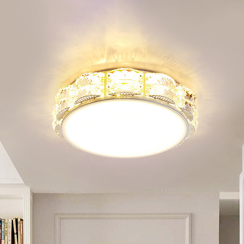 Led Crystal Ceiling Lamp: Simple Scalloped Design Integrated Flush Light Fixture (Black/White)