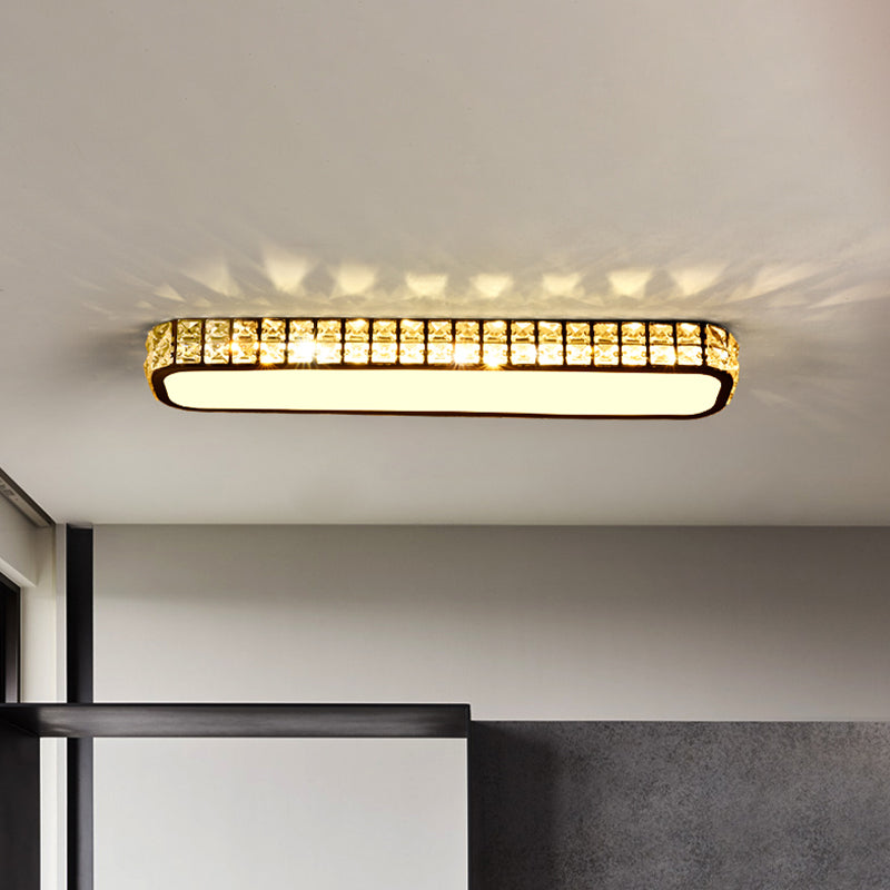 Modern Crystal-Encrusted Led Flush Mount Ceiling Lamp - 15/19/23 Long Black/White