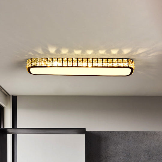 Modern Crystal-Encrusted Led Flush Mount Ceiling Lamp - 15/19/23 Long Black/White