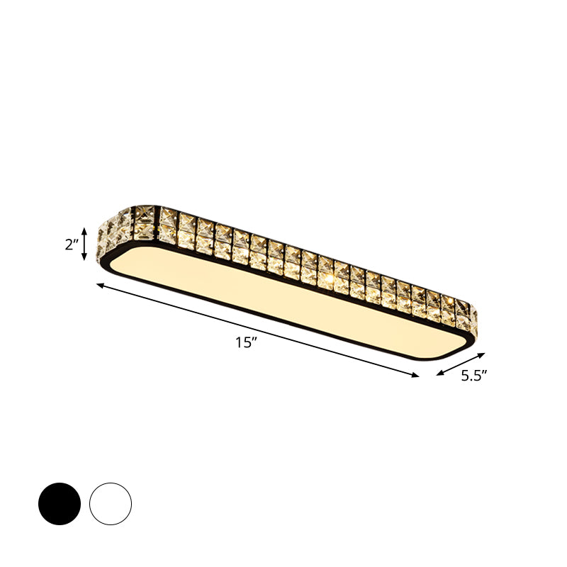 Modern Crystal-Encrusted Led Flush Mount Ceiling Lamp - 15/19/23 Long Black/White