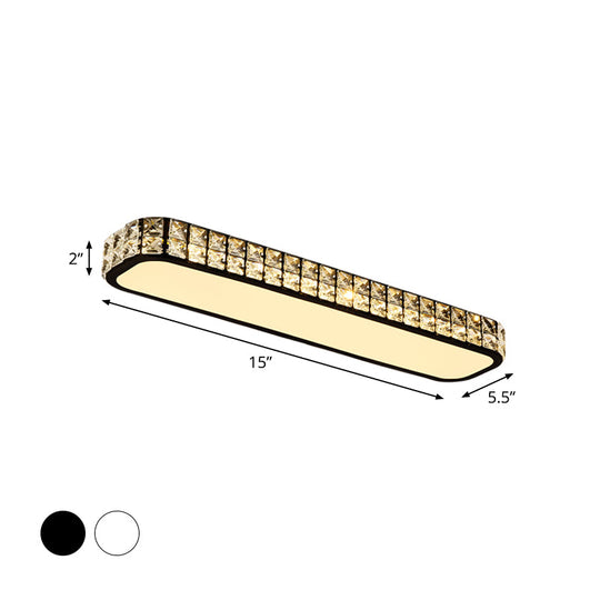 Modern Crystal-Encrusted Led Flush Mount Ceiling Lamp - 15/19/23 Long Black/White