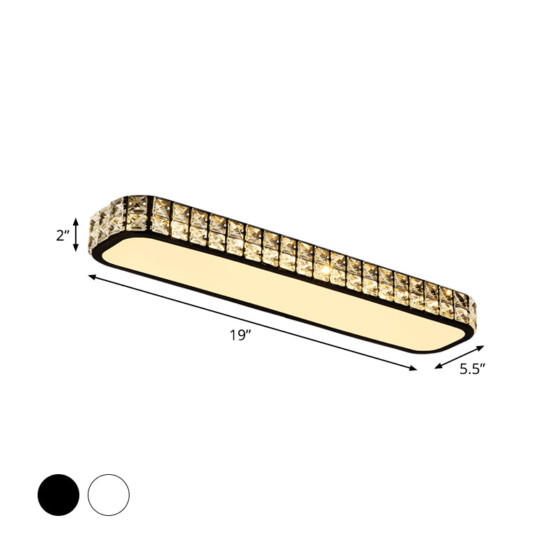 Modern Crystal - Encrusted Led Flush Mount Ceiling Lamp - 15’/19’/23’ Long Black/White