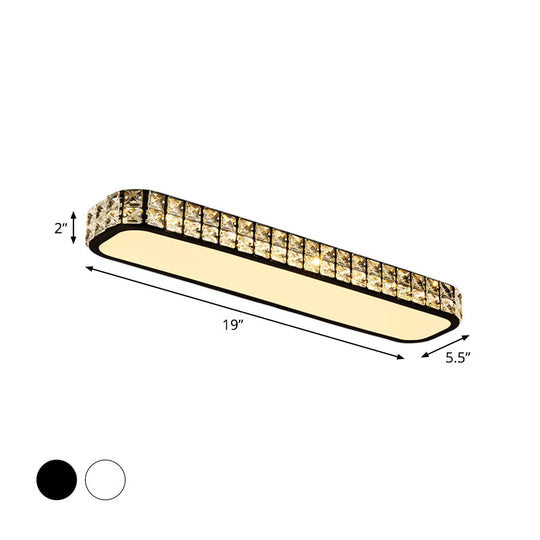 Modern Crystal - Encrusted Led Flush Mount Ceiling Lamp - 15’/19’/23’ Long Black/White