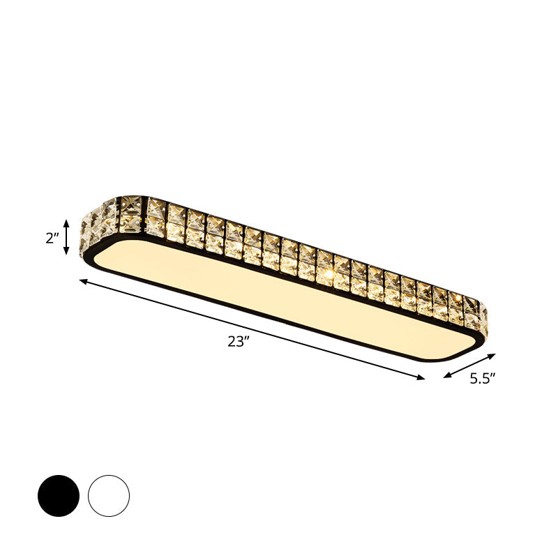 Modern Crystal - Encrusted Led Flush Mount Ceiling Lamp - 15’/19’/23’ Long Black/White