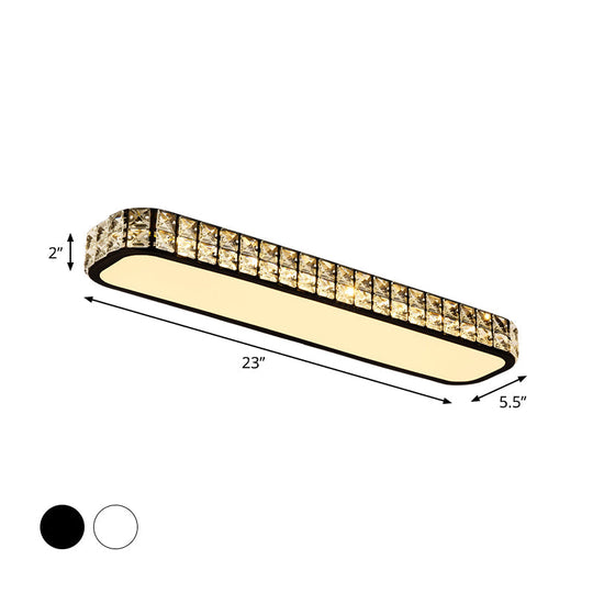 Modern Crystal-Encrusted Led Flush Mount Ceiling Lamp - 15/19/23 Long Black/White