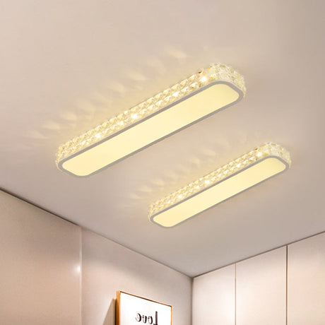 Modern Crystal-Encrusted Led Flush Mount Ceiling Lamp - 15/19/23 Long Black/White