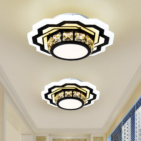 Modern Black Led Crystal Flush Mount Ceiling Light With Gear/Flower Design / A
