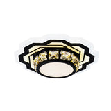 Modern Black Led Crystal Flush Mount Ceiling Light With Gear/Flower Design