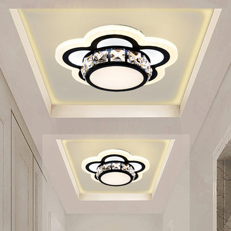 Modern Black Led Crystal Flush Mount Ceiling Light With Gear/Flower Design