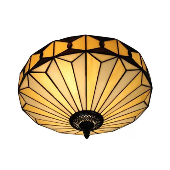 Geometric Stained Glass Ceiling Light For Bedroom - 2-Light Flush Mount Fixture Mission Style