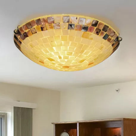 Tiffany 2-Light Shell Flush Mount Ceiling Light In Beige For Bedroom - 3 H X 12 D