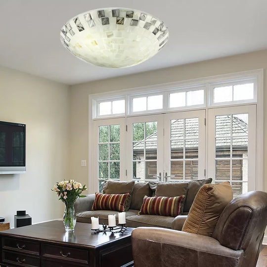 Tiffany 2-Light Shell Flush Mount Ceiling Light In Beige For Bedroom - 3 H X 12 D