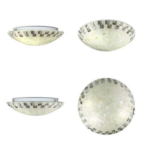Tiffany 2-Light Shell Flush Mount Ceiling Light In Beige For Bedroom - 3 H X 12 D
