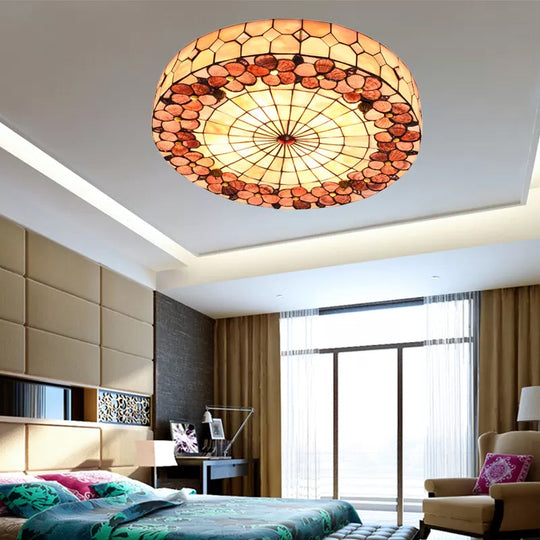 Tiffany Bedroom Ceiling Lights - 4-Light Flush Mount Fixture With Stained Glass Drum Shade And