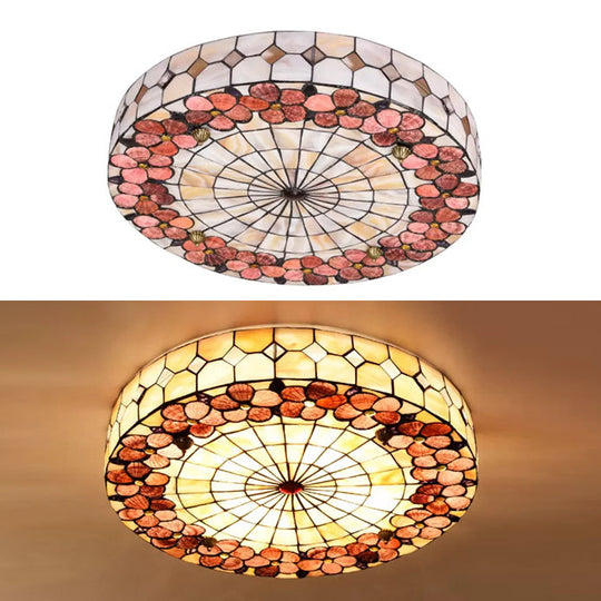 Tiffany Bedroom Ceiling Lights - 4 - Light Flush Mount Fixture With Stained Glass Drum Shade And