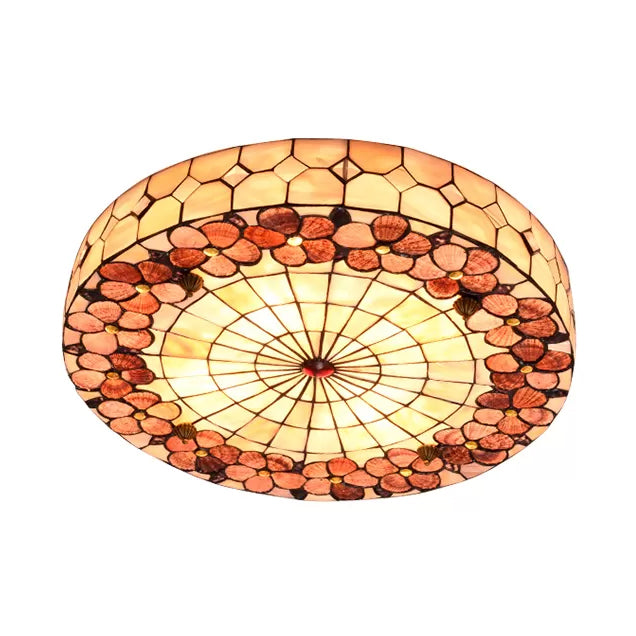 Tiffany Bedroom Ceiling Lights - 4 - Light Flush Mount Fixture With Stained Glass Drum Shade And