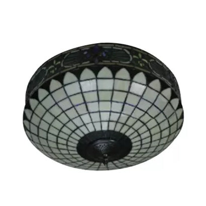 Tiffany Style Stained Glass Ceiling Light 2-Lights Cylinder Flush Mount For Bedroom - 8H X 18D