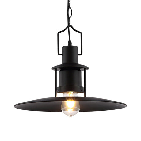 Industrial Metal Pendant Light - Flat Cone Shade 1 Black 16 Width Perfect For Dining Room Hanging