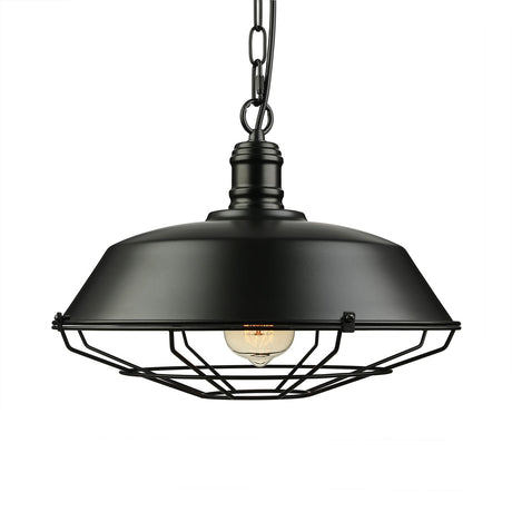 Industrial Wire Cage Pendant Light With Barn Shade - Black