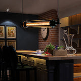 Retro Industrial Iron Hanging Light Fixture With Black Tube Cage Shade - 1 Pendant For Dining Room