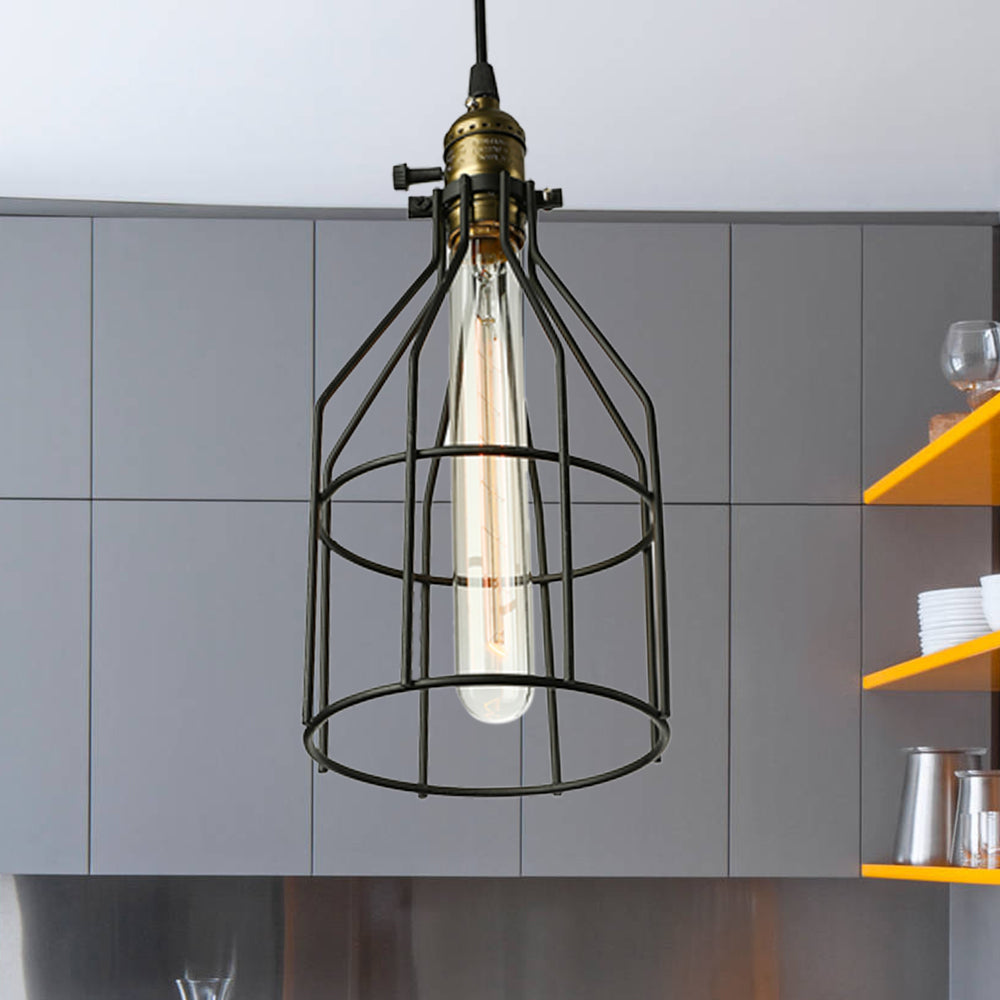 Vintage Style Wire Cage Pendant Lamp | 1-Light Ceiling Light In Black For Kitchen