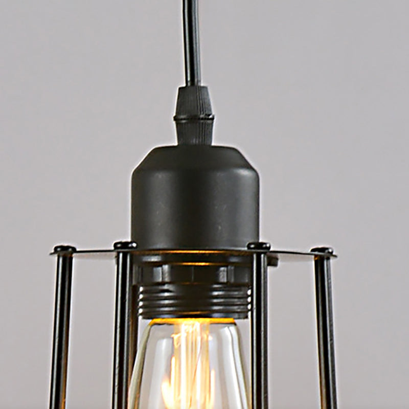 Industrial Style Hanging Ceiling Light With Metal Black Finish Cylinder Shade And Cage
