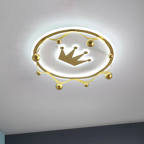 Cartoon Acrylic Led Flush-Mount Ceiling Light With Gold Crown And Ball Finial - Warm/White Lighting
