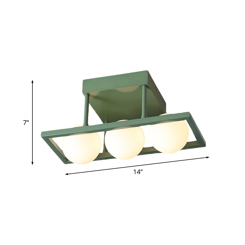 Modern Iron Semi Flush Ceiling Lamp With Globe White Glass Shade - Green 3/4/6 - Head Macaron Design