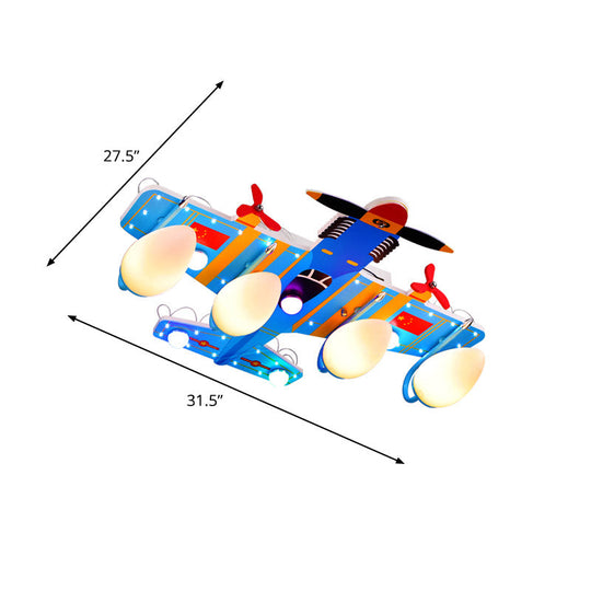 Blue Jet 4 - Head Ceiling Light For Boy’s Bedroom - Kids Style Acrylic Semi Flush Mount