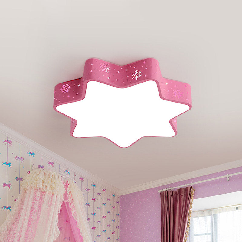 Flushmount Iron Macaron Led Ceiling Light For Kindergarten With Snowflake Design In Pink/Blue