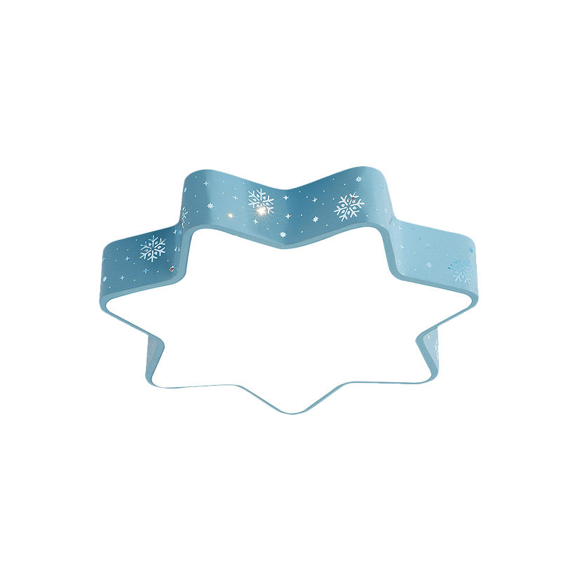 Flushmount Iron Macaron Led Ceiling Light For Kindergarten With Snowflake Design In Pink/Blue