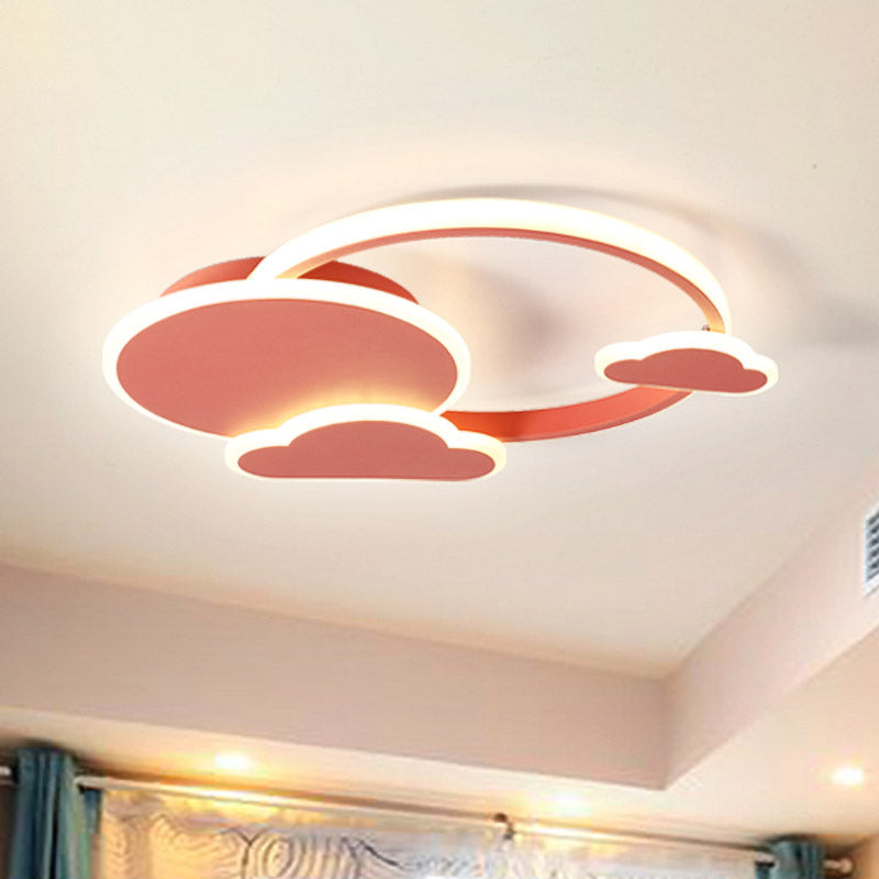 White/Pink Macaron Led Flush Light Fixture With Cloud Design In Warm/White - Ceiling Mount Lamp