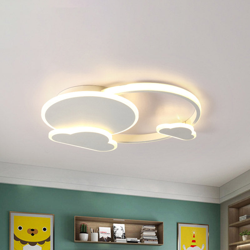 White/Pink Macaron Led Flush Light Fixture With Cloud Design In Warm/White - Ceiling Mount Lamp