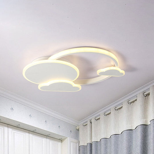 White/Pink Macaron Led Flush Light Fixture With Cloud Design In Warm/White - Ceiling Mount Lamp