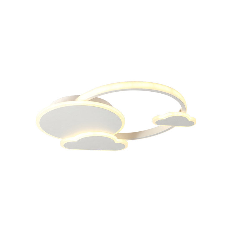 White/Pink Macaron Led Flush Light Fixture With Cloud Design In Warm/White - Ceiling Mount Lamp