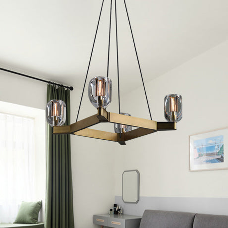 Postmodern Flower Crystal Chandelier Pendant - Antiqued Gold 4 Bulbs