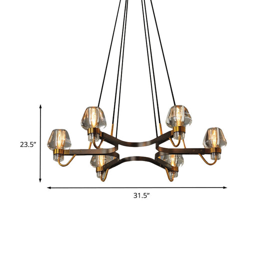 6-Light Antique Bronze Crystal Chandelier With Hexagram Frame