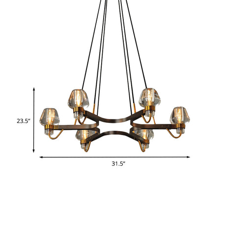 Antique Bronze Crystal Chandelier Pendant With Hexagram Frame - 6-Light Bud Ceiling Lamp