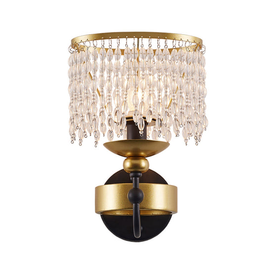 Vintage Fringe Wall Light: Crystal Sconce With Curved Arm - Gold