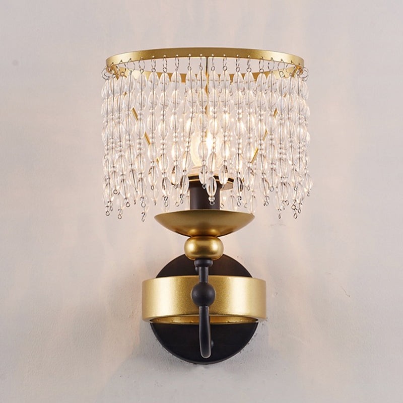 Vintage Fringe Wall Light: Crystal Sconce With Curved Arm - Gold