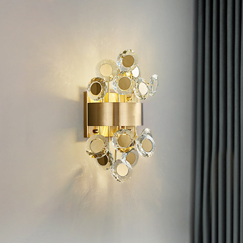Mid Century Gold Finish Crystal Wall Sconce With Integrated Led Lighting