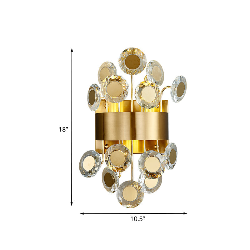 Mid Century Gold Finish Crystal Wall Sconce With Integrated Led Lighting