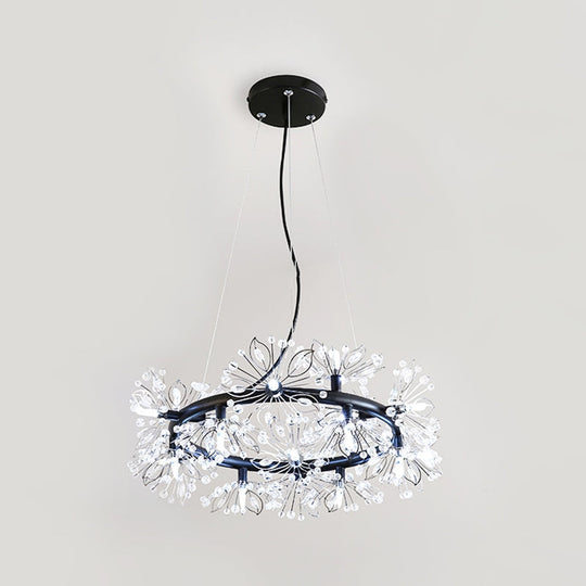 Modern Black Chandelier With 18-Bulb Lighting & Stylish Floral Crystal Bead Design