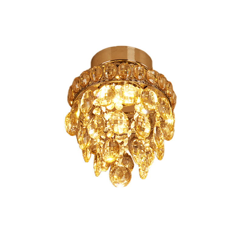 Modern Chrome Single - Bulb Crystal Ceiling Flush Mount Light
