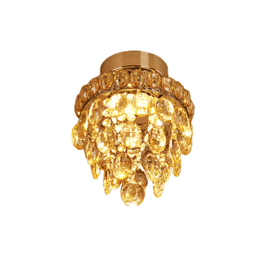 Modern Chrome Single - Bulb Crystal Ceiling Flush Mount Light