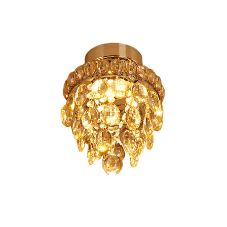 Modern Chrome Single-Bulb Crystal Ceiling Flush Mount Light
