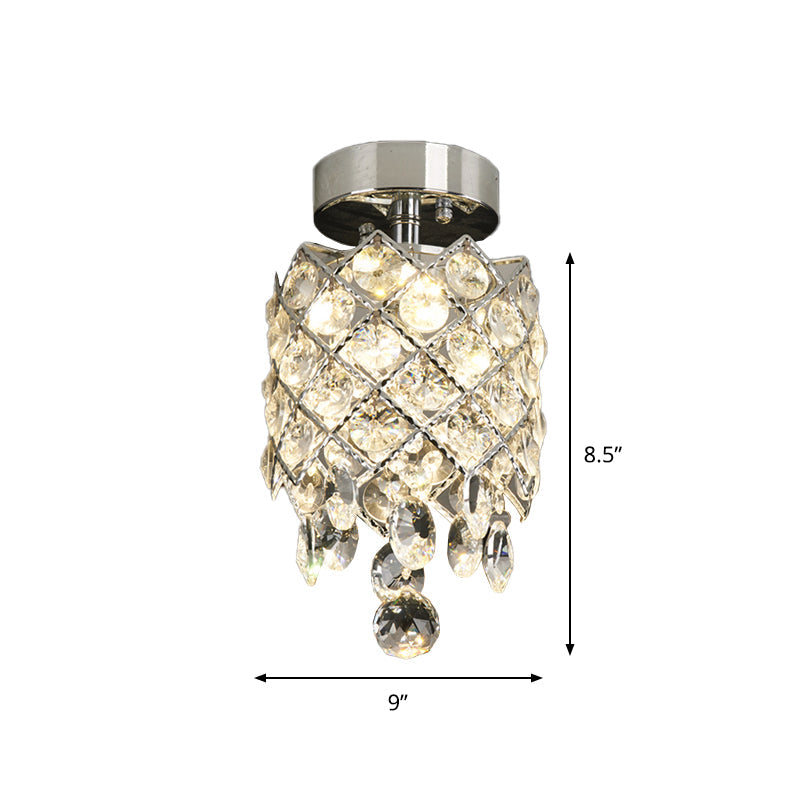 Simple Crystal Pineapple Flushmount Ceiling Lamp: Small Corridor 1 - Light Chrome Finish With