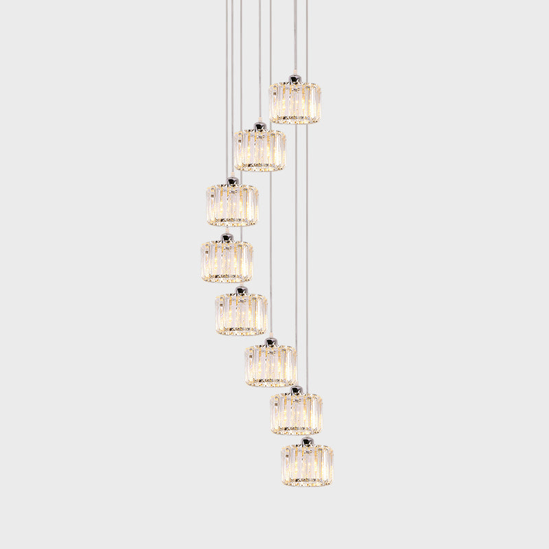 Modernist Lobby Pendant Light With Clustered Crystal Shades - Choose From 3 8 Or 10 Head Options